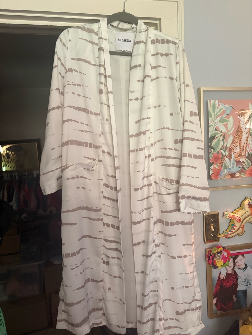BB Dakota Cream and Taupe Striped Longline Cape Coat